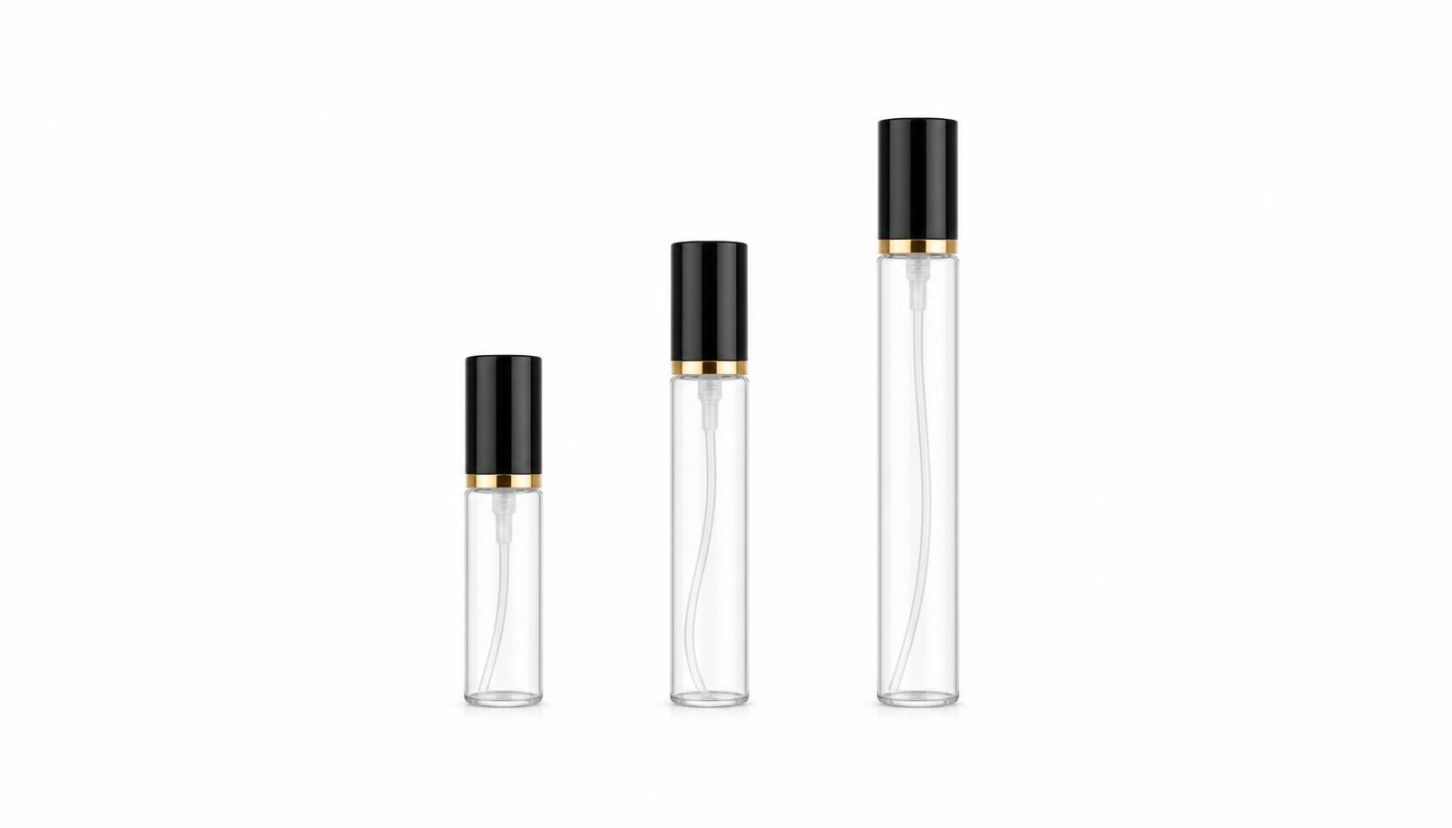Size comparison of 2ml, 5ml and 10ml fragrance decant atomizers